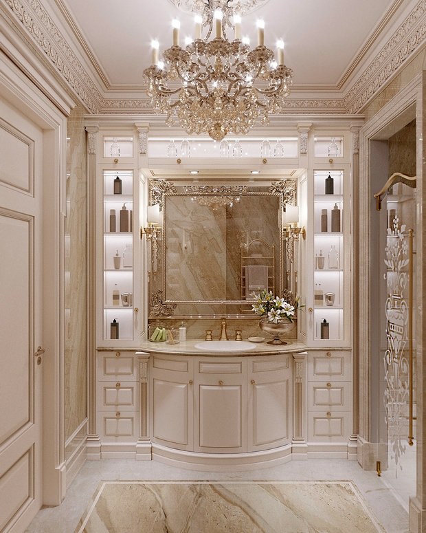 Фото из портфолио ЖК Русский Авангард, 295 кв.м., полудрагоценные полы, стены с золотыми вставками – фотографии дизайна интерьеров на INMYROOM