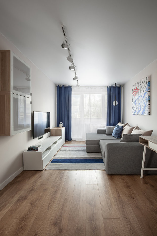 Фотография: Гостиная в стиле Современный, Минимализм, Квартира, Проект недели, Подольск, 1 комната, до 40 метров, Мария Соколова – фото на INMYROOM