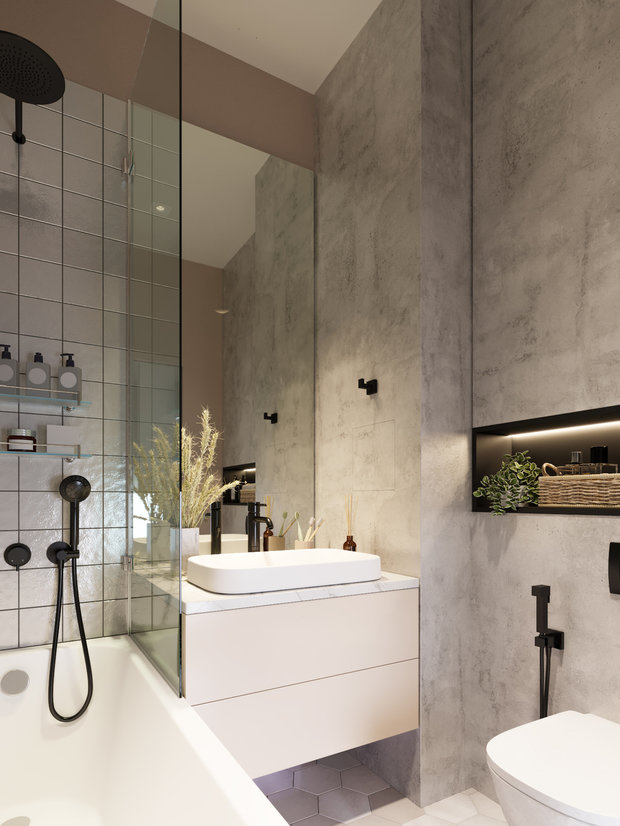 Фотография: Ванная в стиле Скандинавский, Современный, Квартира, Перепланировка, Москва, 1 комната, 40-60 метров, Яна Грошева – фото на INMYROOM