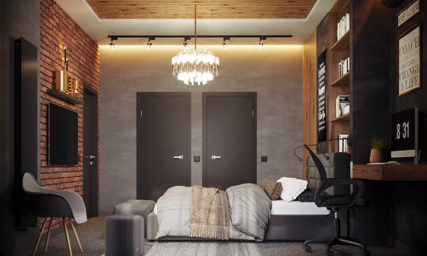 Визуализация интерьера спальни в стиле лофт
