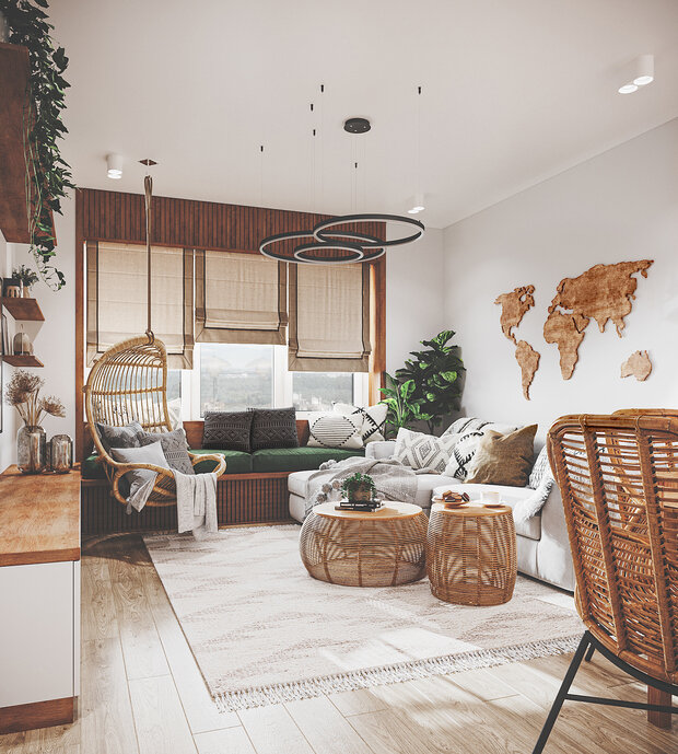 Фотография: Гостиная в стиле Скандинавский, Современный, Эклектика, Бохо, Квартира, Проект недели, Москва, 3 комнаты, 60-90 метров, KSInteriors – фото на INMYROOM