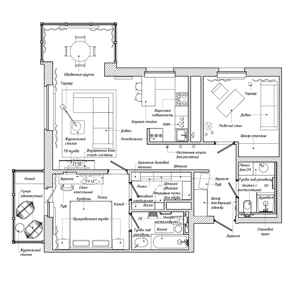 Фотография: Планировки в стиле , Эклектика, Проект недели, Санкт-Петербург, Эко, 3 комнаты, 60-90 метров, I am design studio – фото на INMYROOM