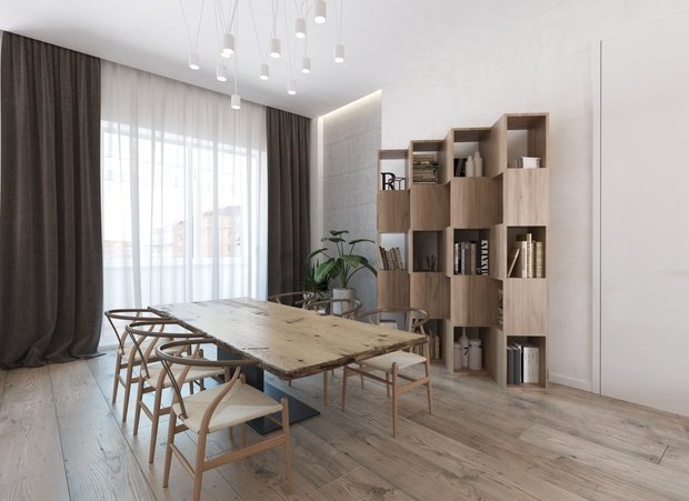 Фотография: Кухня и столовая в стиле Минимализм, Эко, Квартира, Проект недели, Московская область, Королев, Монолитный дом, 4 и больше, Более 90 метров, «Ригель и Балка» – фото на INMYROOM