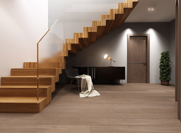 Фотография: Прихожая в стиле Современный, Дом, Проект недели, Дом и дача, мансарда в загородном доме, Самара, Ольга Агапонова, Artek Design Studio, ванная комната в мансарде, деревянная лестница, гардеробная с окном – фото на INMYROOM