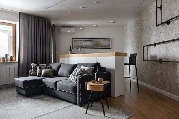 Фотография: Гостиная в стиле Лофт, Современный, Эклектика, Квартира, Проект недели, Новосибирск, 3 комнаты, 60-90 метров, Анастасия Каширская – фото на INMYROOM