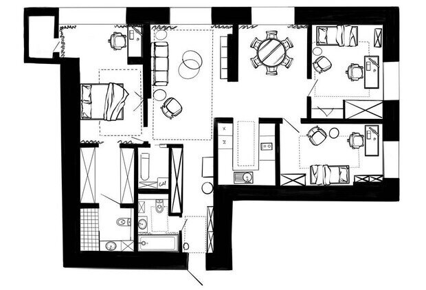 Фотография: Планировки в стиле , Эклектика, Квартира, Проект дня, Монолитный дом, 4 и больше, Более 90 метров, Уфа, Лилия Асфандиярова, Винтажный – фото на INMYROOM