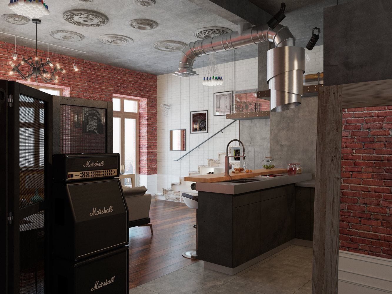 Фотография: Кухня и столовая в стиле Лофт, Квартира, Проект недели, Москва, Дарья Ухлинова, Кирпичный дом, 1 комната, 40-60 метров, ЖК Depre Loft – фото на INMYROOM