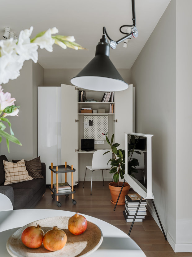 Фотография: Гостиная в стиле Скандинавский, Малогабаритная квартира, Квартира, Проект недели, Московский, 2 комнаты, до 40 метров, Елена Соренсен – фото на INMYROOM