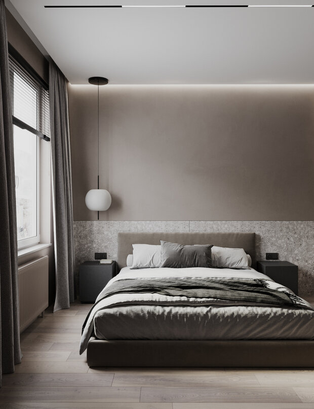 Визуализация интерьера спальни в стиле минимализм