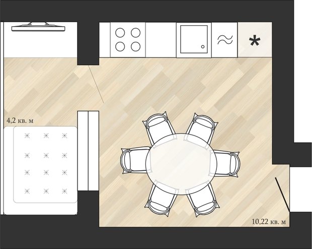 Фотография: Планировки в стиле Классический, Кухня и столовая, Перепланировка, Анастасия Киселева, Максим Джураев, И-79-99 – фото на INMYROOM