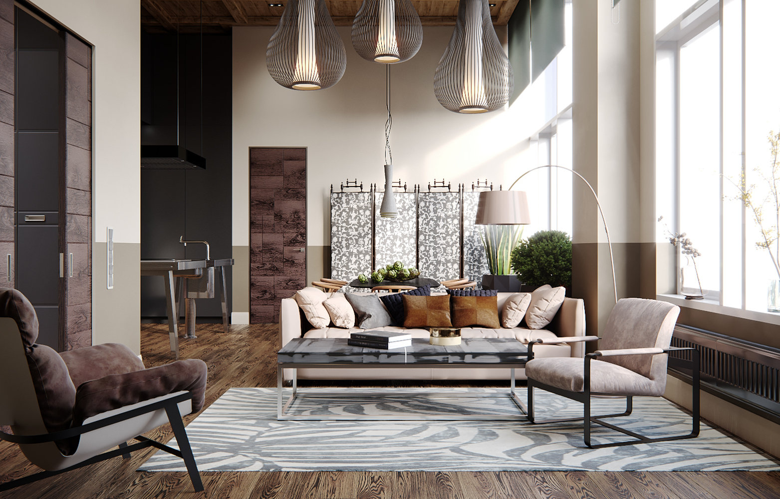 Фотография: Гостиная в стиле Современный, Квартира, Проект недели, Москва, Диана Мальцева, Монолитный дом, 2 комнаты, 60-90 метров, ЖК «Лица» – фото на INMYROOM