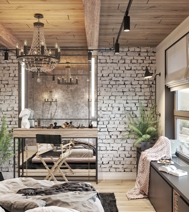 Фотография: Спальня в стиле Лофт, Эклектика, Квартира, Россия, Проект недели, Серый, Розовый, Екатеринбург, Монолитный дом, 2 комнаты, 40-60 метров, IN MY BOX – фото на INMYROOM