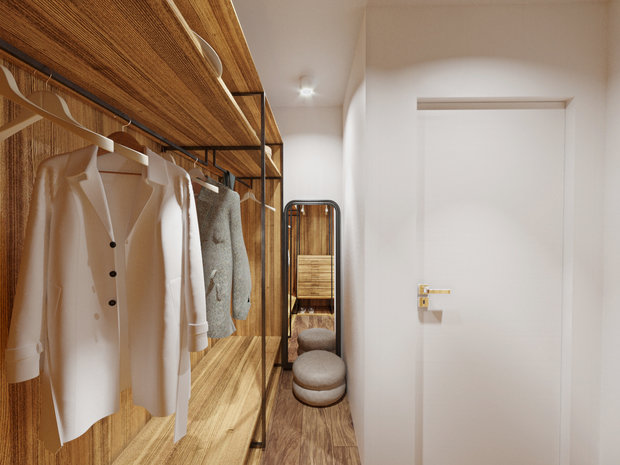 Визуализация гардеробной в стиле минимализм