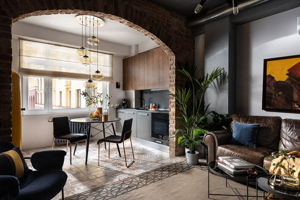 Фотография: Кухня и столовая в стиле Лофт, Квартира, Проект дня, Москва, 2 комнаты, 60-90 метров, Монолитно-кирпичный, Клуб Ирины Богатиковой, Ирина Богатикова, ПРЕМИЯ INMYROOM – фото на INMYROOM