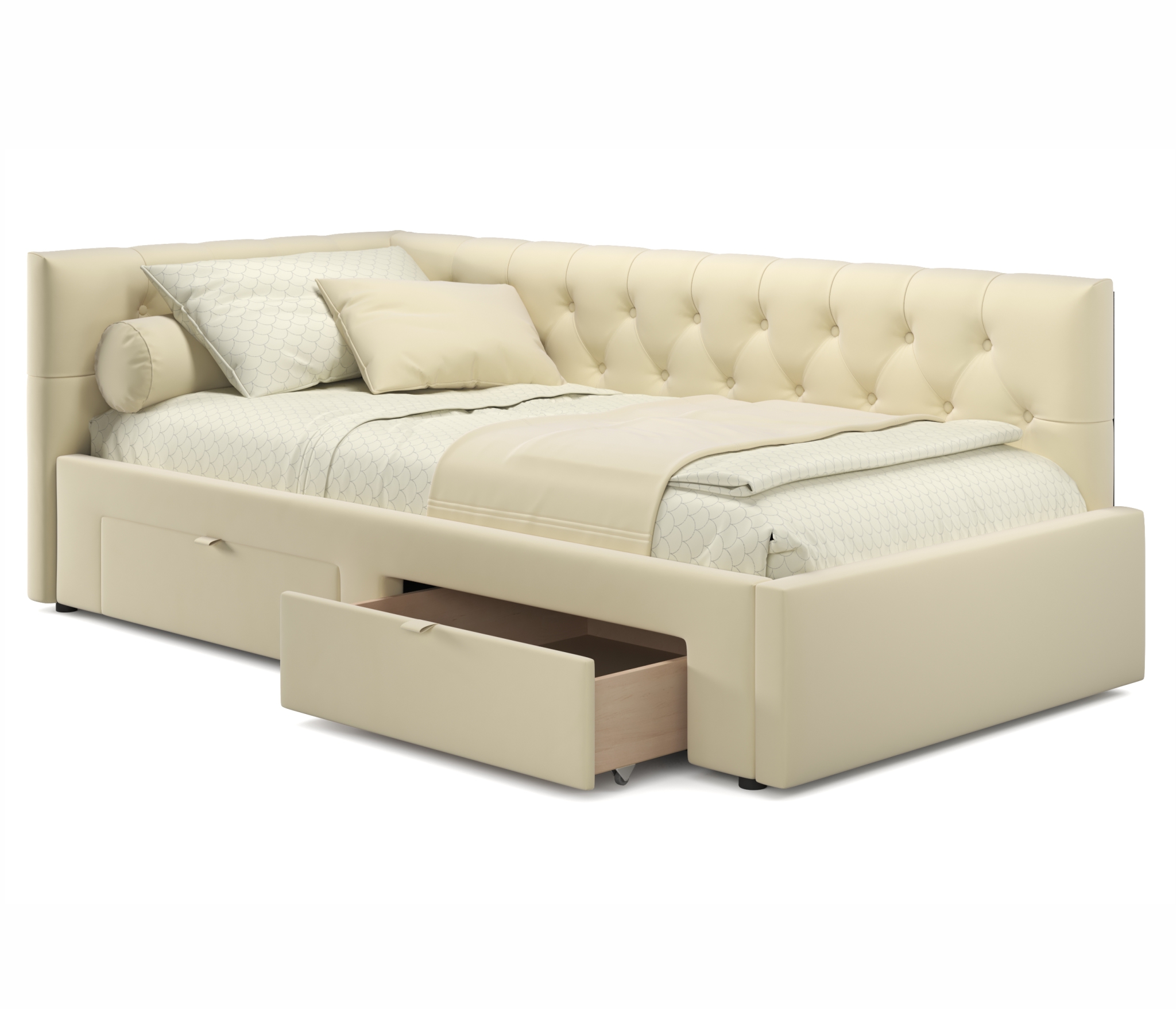 Кровать Afelia 90х200 бежевого цвета с двумя ящиками и ортопедическим основанием