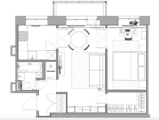 Фотография: Планировки в стиле , Современный, Малогабаритная квартира, Квартира, Проект дня, Москва, Хамовники, Хрущевка, 2 комнаты, 40-60 метров, Анастасия Заркуа – фото на INMYROOM