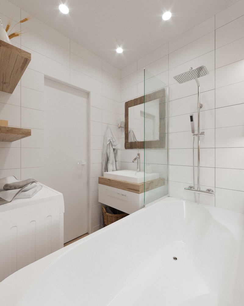 Фотография: Ванная в стиле Современный, Квартира, Проект недели, Эко, Красногорск, Панельный дом, 2 комнаты, 60-90 метров, Татьяна Крыгина, КПД-4570 – фото на INMYROOM Фотография: Ванная в стиле Современный, Квартира, Проект недели, Эко, Красногорск, Панельный дом, 2 комнаты, 60-90 метров, Татьяна Крыгина, КПД-4570 – фото на INMYROOM