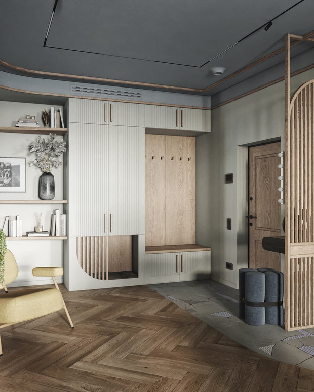 В шкафу предусмотрено место для домашнего питомца с мягкой лежанкой.