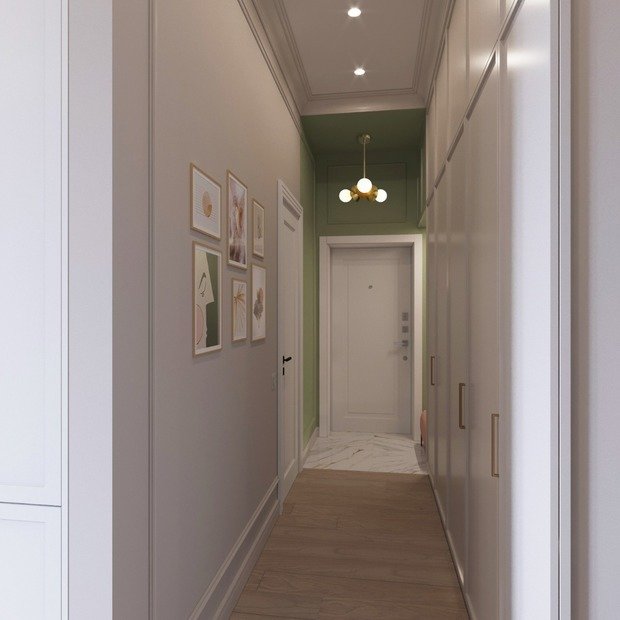 Входную зону выделили цветом стен и потолка. Берите на заметку. 