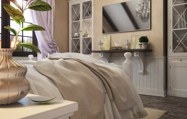 Фотография: Спальня в стиле Прованс и Кантри, Дом, Проект недели, Дом и дача, мансарда в загородном доме, Пермь, Юлия Чурина, необычный камин, декоративные балки – фото на INMYROOM