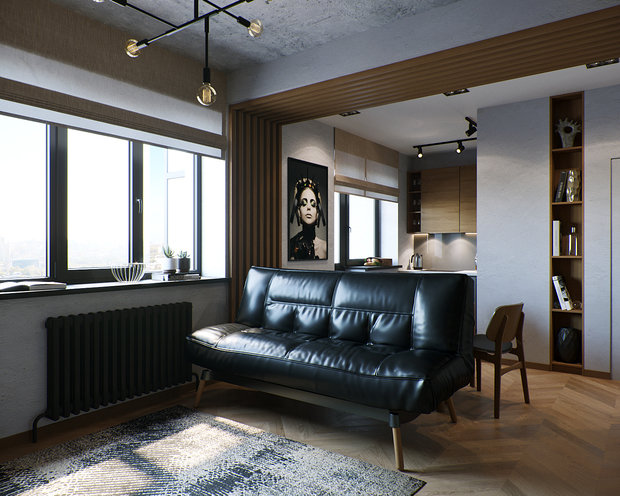 Фотография: Гостиная в стиле Лофт, Кухня и столовая, Ванная, Спальня, Квартира, Студия, Проект недели, Серый, Коричневый, до 40 метров, ПРЕМИЯ INMYROOM – фото на INMYROOM