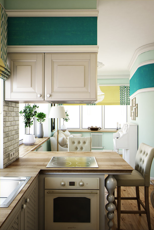 Фотография: Кухня и столовая в стиле Скандинавский, Классический, Современный, Эклектика, Квартира, Gramercy Home, Проект недели, Москва, Зеленый, Бежевый, Розовый, Бирюзовый, Марина Саркисян, Jacob Delafon, Laufen Palomba Collection, Designers Guild, Hansgrohe Raindance, Eiffinger, Aqua Azzuro, Atlas Concorde Doga Vanilla Cassettone, Vasily, квартира со свободной планировкой, свободная планировка, классический интерьер – фото на INMYROOM