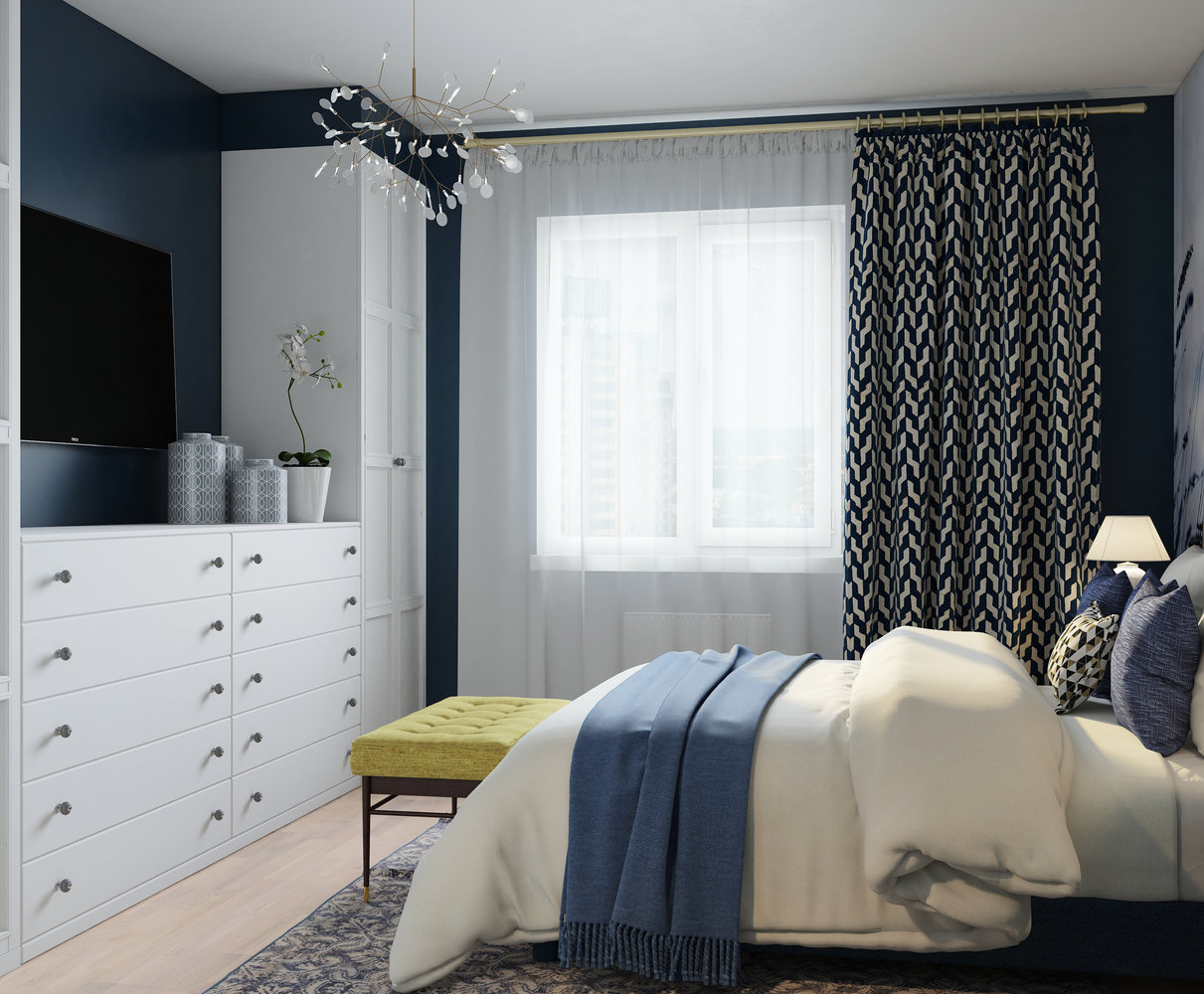 Фотография: Спальня в стиле Современный, Эклектика, Квартира, Проект недели, Москва, 3 комнаты, 60-90 метров, Ксения Мезенцева – фото на INMYROOM Фотография: Спальня в стиле Современный, Эклектика, Квартира, Проект недели, Москва, 3 комнаты, 60-90 метров, Ксения Мезенцева – фото на INMYROOM