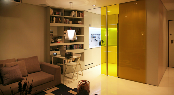 Фотография: Гостиная в стиле Современный, Малогабаритная квартира, Квартира, Россия, Дома и квартиры, Нью-Йорк, Париж, Мебель-трансформер – фото на INMYROOM