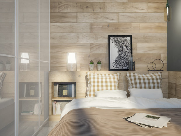 Фотография: Спальня в стиле Эко, Скандинавский, Современный, Квартира, Студия, Проект недели, Москва, Степан Бугаев, «Победа дизайна», новостройка, Монолитный дом, 40-60 метров – фото на INMYROOM