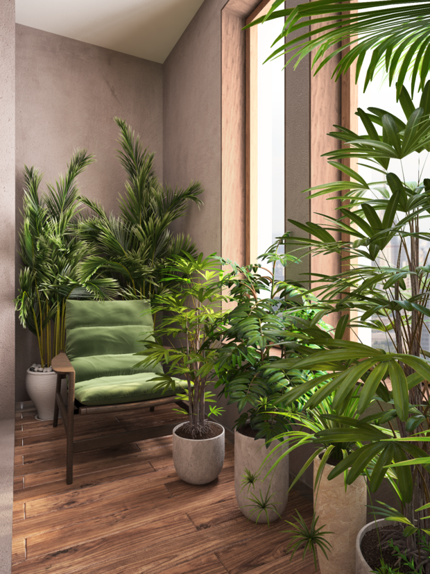 Фотография: Балкон в стиле Эко, Современный, Квартира, Проект дня, Москва, Серый, Коричневый, Ольга Погорелова, Монолитный дом, 3 комнаты, Более 90 метров – фото на INMYROOM