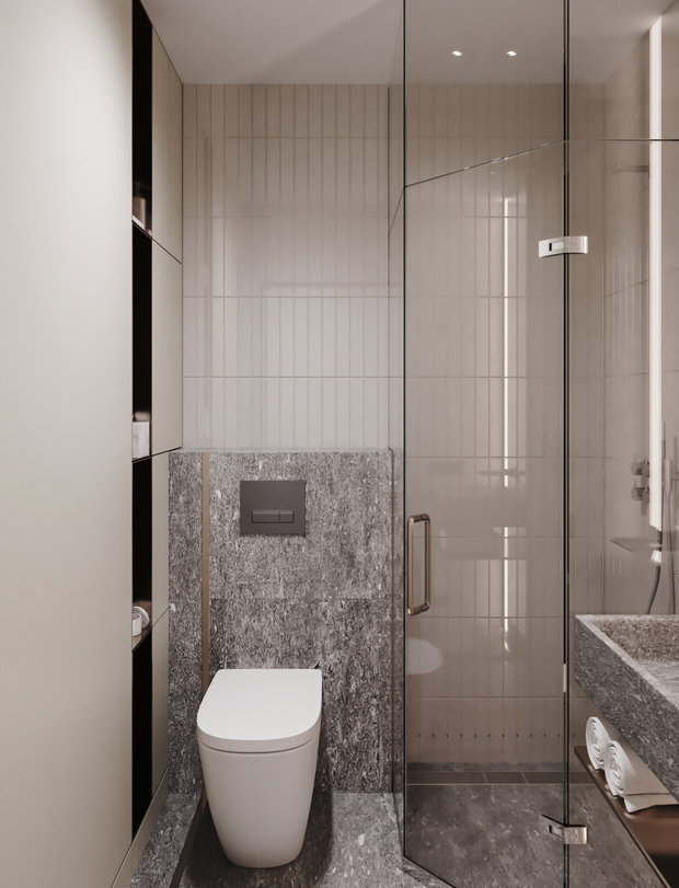 Визуализация интерьера ванной комнаты в стиле минимализм