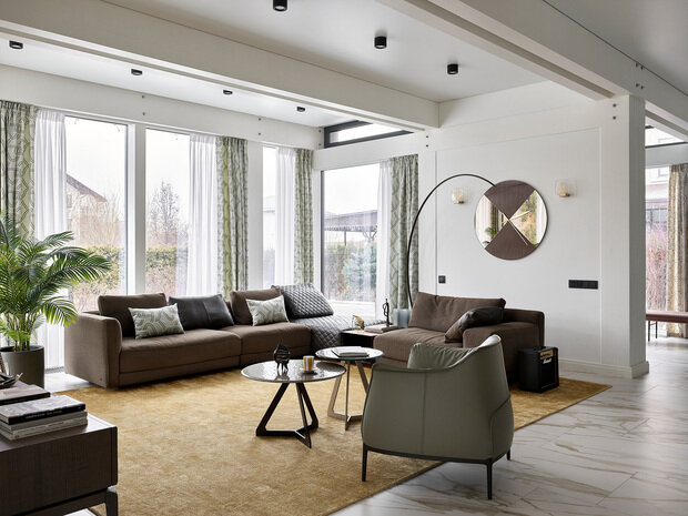 Фотография: Гостиная в стиле Современный, Проект дня, Дача, Подмосковье, Блочный дом, 4 и больше, Более 90 метров, Марина Жеренко – фото на INMYROOM