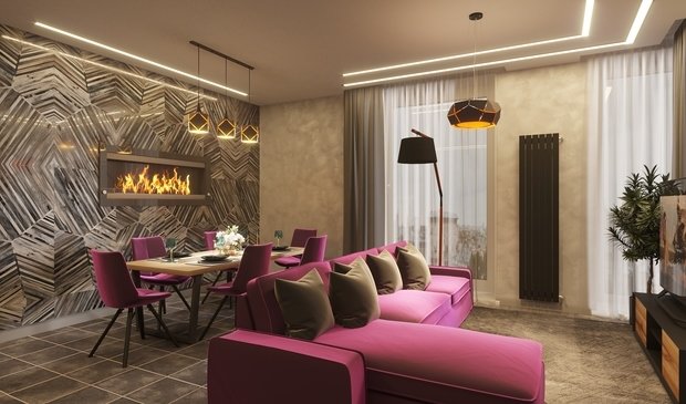 Фото из портфолио Стильная гостиная в серо-лиловых тонах – фотографии дизайна интерьеров на INMYROOM