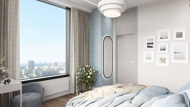 Визуализация интерьера спальни в скандинавском стиле