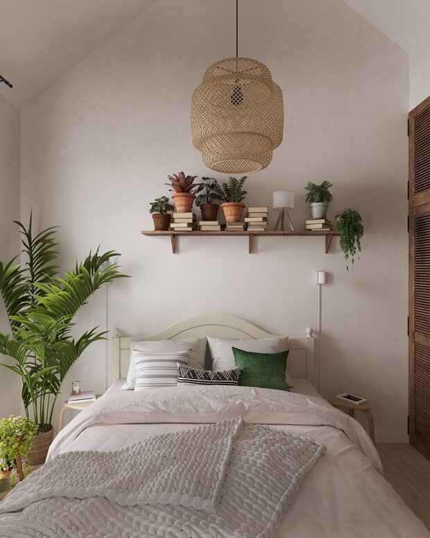 Фотография: Спальня в стиле Эклектика, Эко, Скандинавский, Современный, Дом, Проект недели, Дача, Дом и дача, Московская область, 2 комнаты, 40-60 метров, Анастасия Струве – фото на INMYROOM