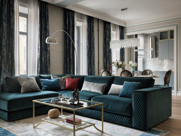 Фотография: Гостиная в стиле Классический, Современный, Квартира, Проект дня, Санкт-Петербург, Кирпичный дом, Более 90 метров, современный с элементами классики и роскоши, Наталия Шмидт – фото на INMYROOM