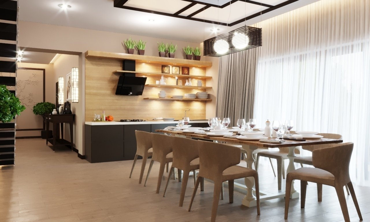 Фото из портфолио Гостиная и столовая в японском стиле – фотографии дизайна интерьеров на INMYROOM Фото из портфолио Гостиная и столовая в японском стиле – фотографии дизайна интерьеров на INMYROOM