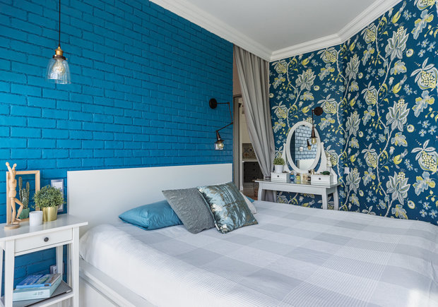 Фотография: Спальня в стиле Скандинавский, Современный, Квартира, Проект недели, Бирюзовый, 1 комната, 40-60 метров, Симферополь, Татьяна Петрова – фото на INMYROOM