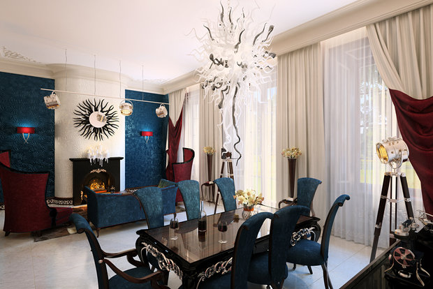 Фото из портфолио Необыный интерьер гостиной в красно-синих тонах. – фотографии дизайна интерьеров на INMYROOM