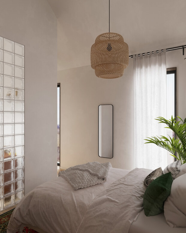 Фотография: Спальня в стиле Современный, Эко, Скандинавский, Дом, Проект недели, Дача, Дом и дача, Московская область, 2 комнаты, 40-60 метров, Анастасия Струве – фото на INMYROOM