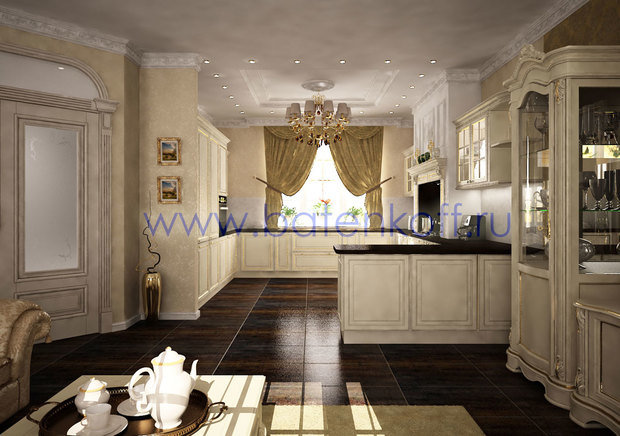 Фото из портфолио Дизайн проект кухни в классическом стиле от Батенькофф в таунхаусе. Поселок Палникс. – фотографии дизайна интерьеров на INMYROOM