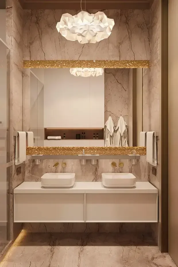 Визуализация ванной комнаты в современном стиле с мраморными стенами