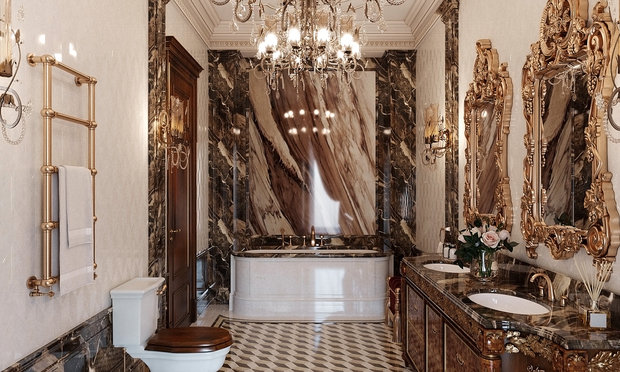 Фото из портфолио ЖК Русский Авангард, 295 кв.м., полудрагоценные полы, стены с золотыми вставками – фотографии дизайна интерьеров на INMYROOM