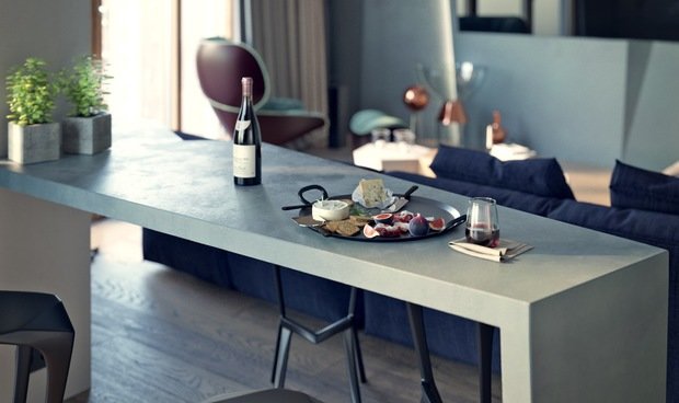 Фотография: Гостиная в стиле Современный, Квартира, Россия, Архитектура, Проект недели, Москва, Синий, Серый, Панорамные окна, ЖК Садовые Кварталы, Хамовники, архитектурная студия MOPS, Встроенные шкафы, Ольга Хованская, Мария Степанова – фото на INMYROOM