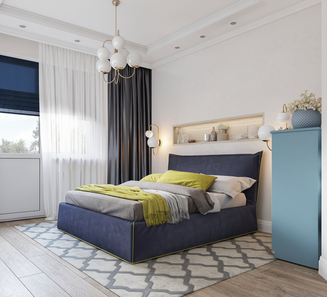 Фотография: Спальня в стиле Современный, Квартира, Проект недели, Московская область, Ольга Розина, 2 комнаты, 60-90 метров, Монолитно-кирпичный – фото на INMYROOM Фотография: Спальня в стиле Современный, Квартира, Проект недели, Московская область, Ольга Розина, 2 комнаты, 60-90 метров, Монолитно-кирпичный – фото на INMYROOM