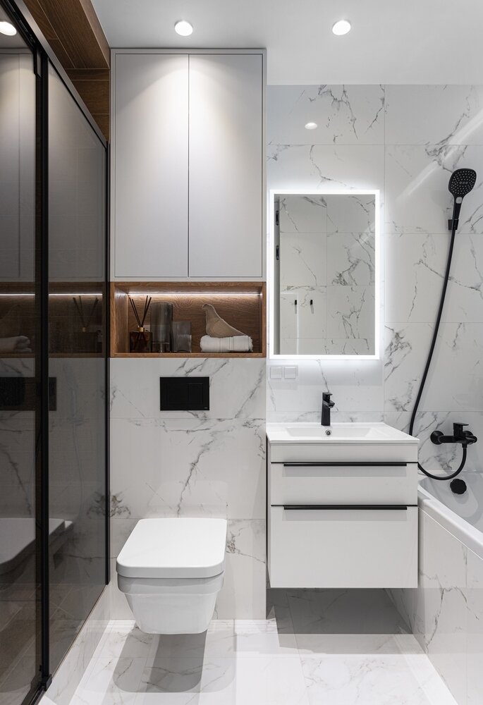 Фотография: Ванная в стиле Современный, Классический, Квартира, Студия, Проект недели, Москва, 1 комната, 40-60 метров, Александра Антонова – фото на INMYROOM Фотография: Ванная в стиле Современный, Классический, Квартира, Студия, Проект недели, Москва, 1 комната, 40-60 метров, Александра Антонова – фото на INMYROOM