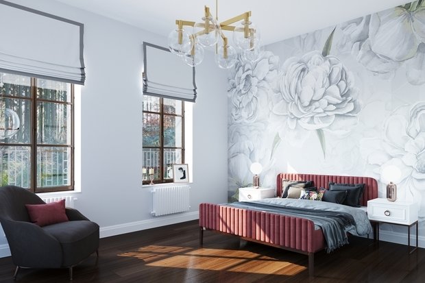 Визуализация интерьера спальни в современном стиле с элементами эклектики