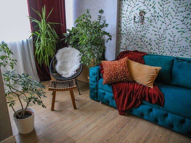 Фотография: Гостиная в стиле Современный, Квартира, Проект дня, Московская область, Монолитный дом, 3 комнаты, 60-90 метров, Жуковский, Мария Чикунова – фото на INMYROOM