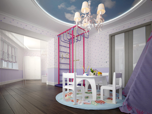 Фото из портфолио 4-х комнатная квартира с гостиной в светло-бежевых и нежно-голубых тонах – фотографии дизайна интерьеров на INMYROOM