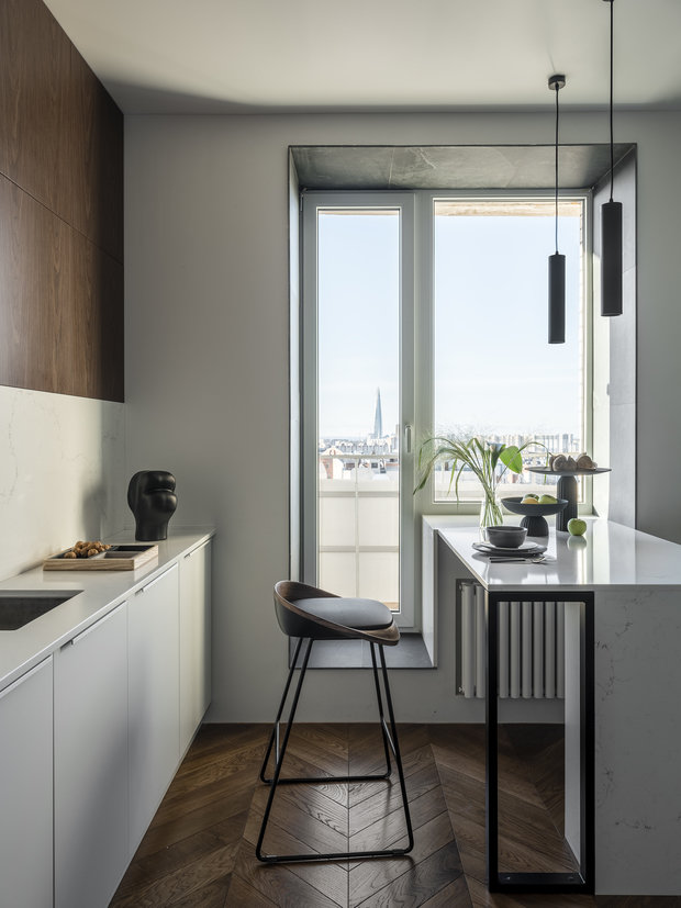 Фотография: Кухня и столовая в стиле Современный, Минимализм, Малогабаритная квартира, Квартира, Проект недели, Санкт-Петербург, Алексей Иванов, Geometrium, 2 комнаты, до 40 метров, Александра Андриянова – фото на INMYROOM